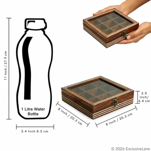 Image 7 of ExclusiveLane Sheesham Wooden Spice Box for Kitchen with Spoon (9 Non-Detachable Compartments, Each Compartments : 80 gram)