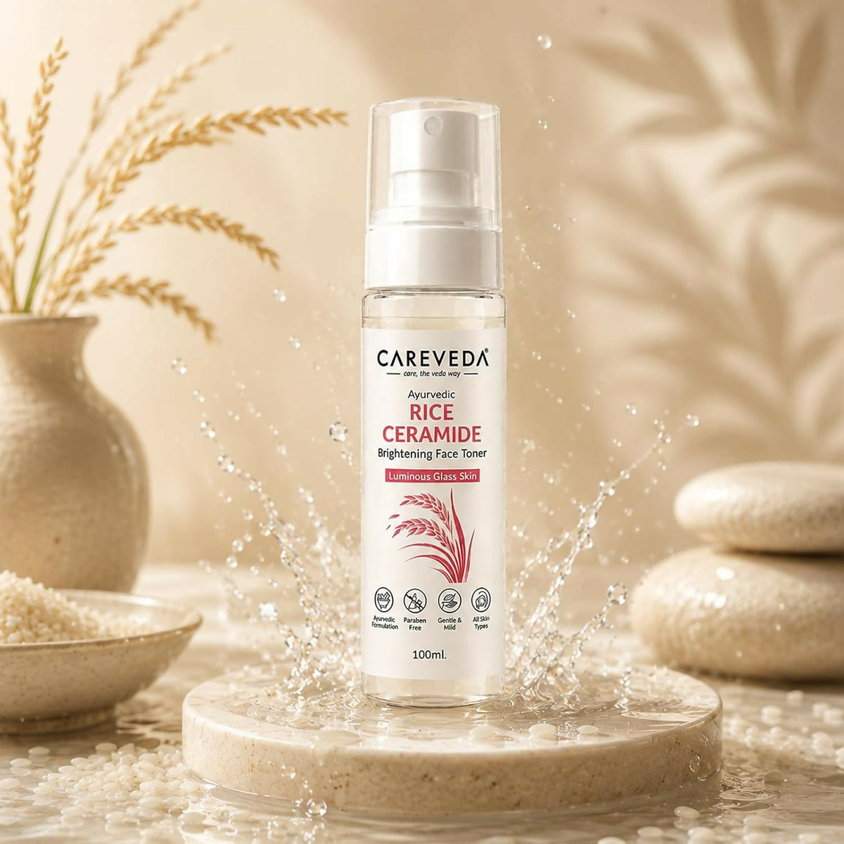 Image 1 of 100 ml / Pack of 1 for the product CareVeda Ayurvedic Rice Ceramide Face Toner for Luminous Glass Skin - Brightening & Hydrating Toner with Green Tea & Vitamin E