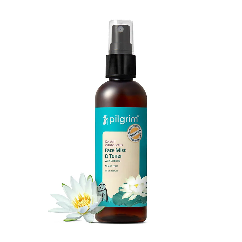 Image 1 of 100 ml for the product Pilgrim Korean Beauty White Lotus Refreshing Face Mist & Toner With Camellia & Witch Hazel For Glowing Skin