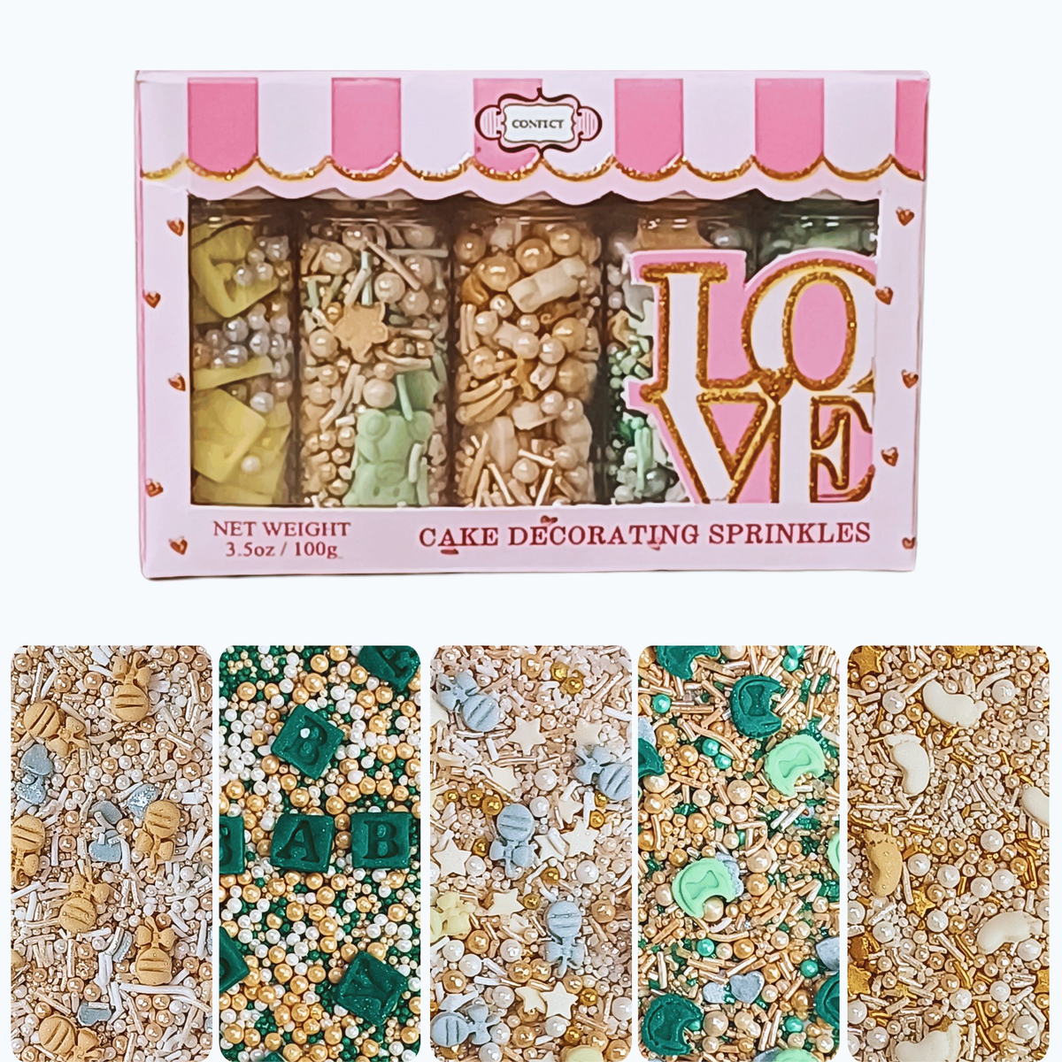 Image 1 of 100 gm / Pack of 1 for the product Confect Baby Shower Sprinkles | Gender Reveal Sprinkles Pack of 5 (BABY SHOWER -02)