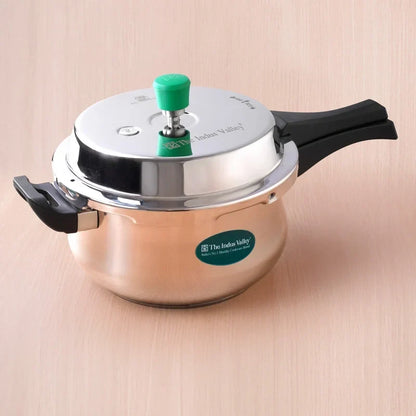 Image 1 of Small - 1.5L - For 1-2 people for the product The Indus Valley Premium Stainless Steel Outer Lid Handi Pressure Cooker 1.5L/3.5L/5.5L, Premium Quality, Heavy Bottom, 100% Safe, ISI Certified, 3 Yr Warranty, Induction & Gas