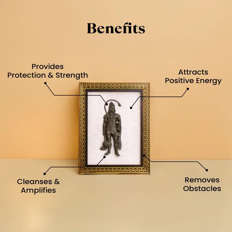 Image 2 of Astrotalk Pyrite Hanuman Ji on Selenite Plate | Pyrite Attracts Money & Hanuman ji Photo Frame Provides Protection | Decor Items for Home & Office | Gift for Man & Woman | 19x24x1 cm | 1 Piece