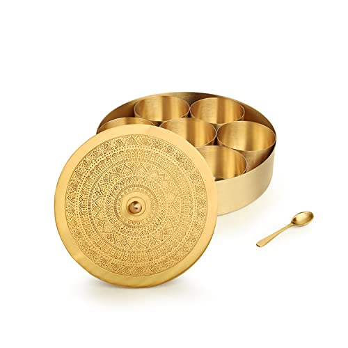 Image 5 of ExclusiveLane Floral Brass Spice Box for Kitchen with Spoon 7 Detachable Containers 100 ML Each Gold