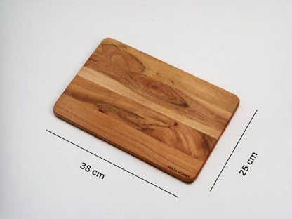 Image 4 of Vesta Homes Wooden Chopping Board, Cutting Board, Serving Board, Charcuterie, and Cheese Board for Kitchen | Natural Acacia Wood | 38x25x1.5 cm | Handcrafted in India