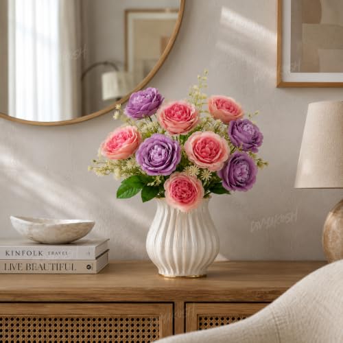 Image 5 of Divyakosh Artificial Flowers Bunch (Vase Not Included). Artificial Flower for Vase Flower Bouquet Gift Lavender & Coral Peach Peony Bouquet for Living Room Office Dining Table Centerpiece