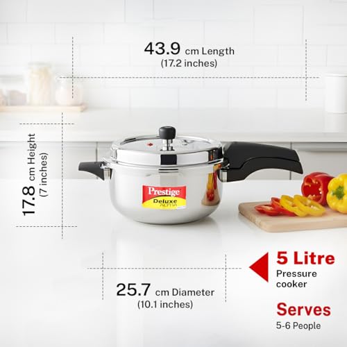 Image 4 of Prestige Stainless Steel Deluxe Alpha Svachh Outer Lid Deep Pressure Pan Cooker 5 Litre