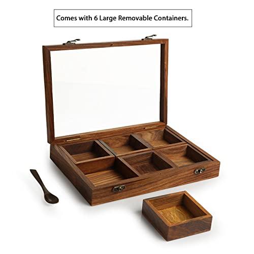 Image 6 of ExclusiveLane Masalas Blends Sheesham Wooden Spice Box with Spoon 6 Large Detachable Containers 120 gram Each
