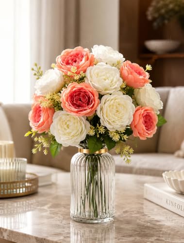 Image 7 of Divyakosh Artificial Flowers for Vase (10 Peonies), Artificial Flowers Bunch (Vase Not Included), Luxury Floral Centerpiece for Living Room Dining Table Office Decor