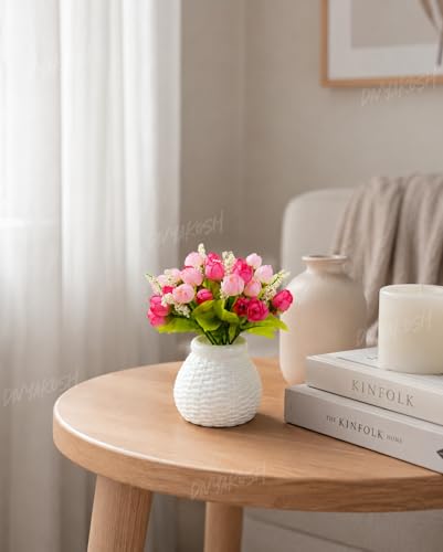 Image 4 of Divyakosh Artificial Flower Peony Bunch with Plastic Vase for Home Decor, Small Pink Peonies Flower Arrangement with Vase, Flower Vase, Home Decoration Items for Living Room, Aesthetic Home Decor