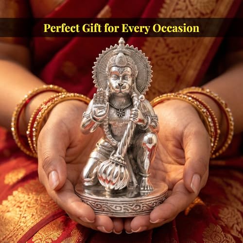 Image 3 of Dev Aastha 999 Silver Plated Hanuman Idol 7 Inch