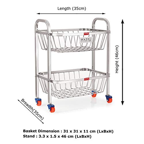Image 8 of HAZEL Stainless Steel Fruit Vegetable Basket Kitchen Storage Trolley Rack