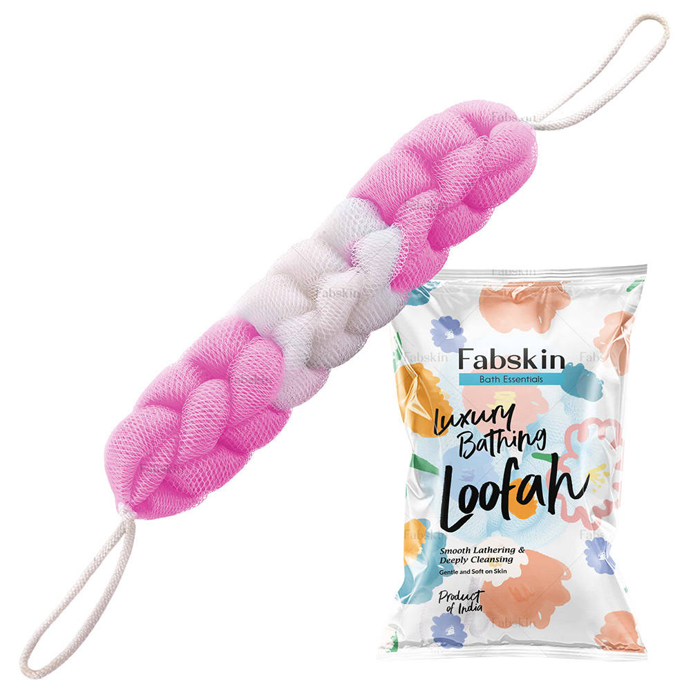 Image 4 of Pink / Pack of 1 for the product Fabskin Luxury Bathing Back Scrubber Loofah Belt - Strechable 9 Knots Bath Sponge