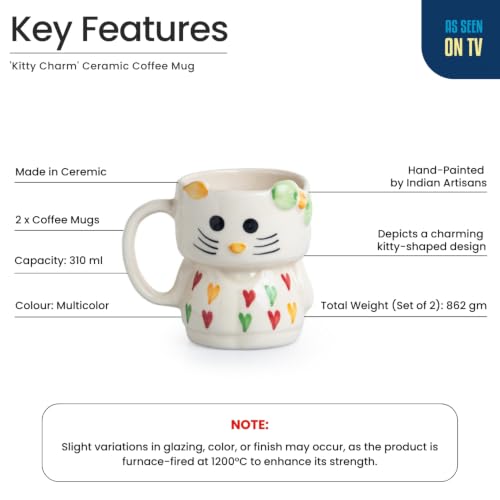 Image 4 of ExclusiveLane Kitty Charm Ceramic Coffee Mug Set of 2 310 ml