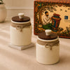 Image 1 of Default Title for the product ExclusiveLane Vintage Ivory Multi Utility Storage Ceramic Jars with Wooden Lid Set of 2 410 ml