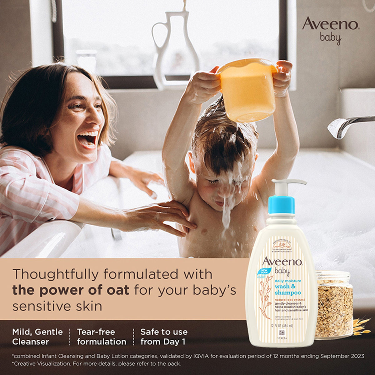 Image 4 of Aveeno Baby Daily Moisturizing Lotion & Wash Shampoo Combo | Dry, Itchy & Sensitive Skin
