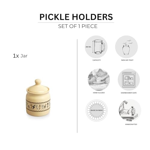 Image 5 of ExclusiveLane Art Of Warli Ceramic Pickle Jars for Dining Table 280 ml