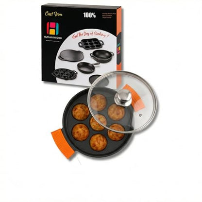 Image 2 of 7 Pit + Lid + Silicone Grips for the product Human Hydro Pre-Seasoned Cast Iron Paniyaram Pan