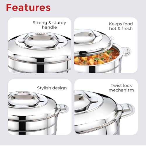 Image 3 of AVIAS Astra Plus Stainless Steel Casserole Set, 1000ml, 1500ml & 2500ml