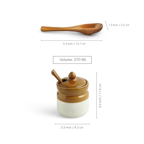 Image 7 of ExclusiveLane 'Barni Tales' Ceramic Pickle Jars for Dining Table With Spoon (Set Of 3, Non-Airtight, 270 ml, Hand-Glazed) | Pickle Jar With Spoon Achar Jar Set Achar Container Set for Dining Table|