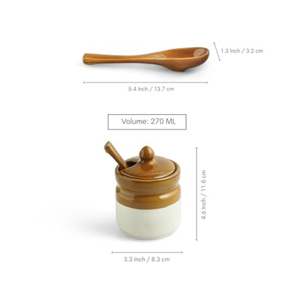 Image 7 of ExclusiveLane 'Barni Tales' Ceramic Pickle Jars for Dining Table With Spoon (Set Of 3, Non-Airtight, 270 ml, Hand-Glazed) | Pickle Jar With Spoon Achar Jar Set Achar Container Set for Dining Table|