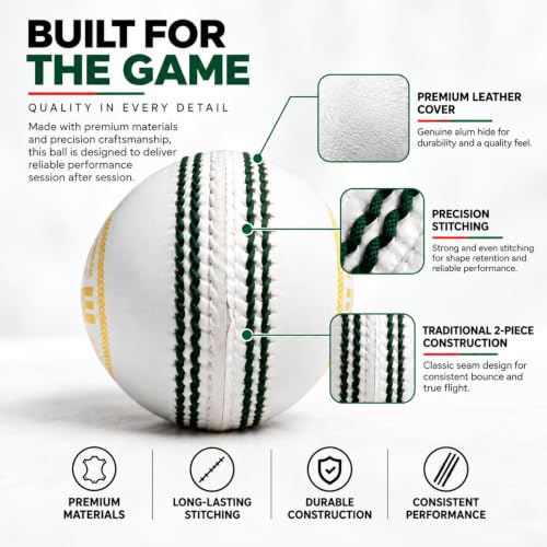 Image 3 of KHELSPACE KS Prime White Leather Cricket Ball for Practice & Training