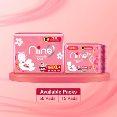 Image 9 of Niine Naturally Soft Ultra Thin XL+ Sanitary Napkins |320mm Long|Cottony Soft Control Rashes|Long Lasting protection |Suitable for Heavy Flow with Free Biodegradable Disposal Bags (Pack of 1) 50 Pads