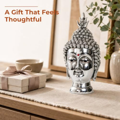Image 5 of elaris 999 Pure Silver Plated Buddha Face Idol Showpiece – 4.92 Inch, Silver Plated
