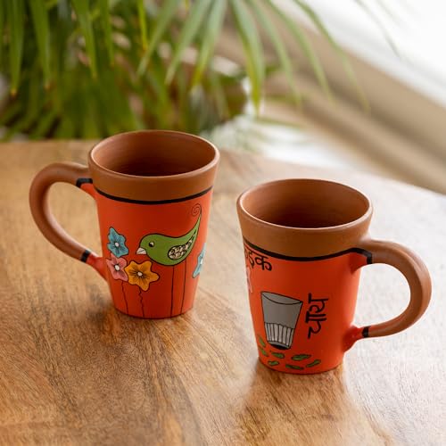 Image 1 of Default Title for the product ExclusiveLane Chai Birdies Terracotta Tea Cups Set of 2 250 ml