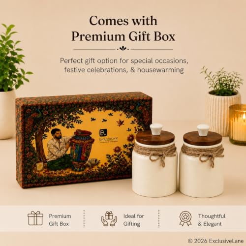 Image 7 of ExclusiveLane Vintage Ivory Multi Utility Storage Ceramic Jars with Wooden Lid Set of 2 410 ml