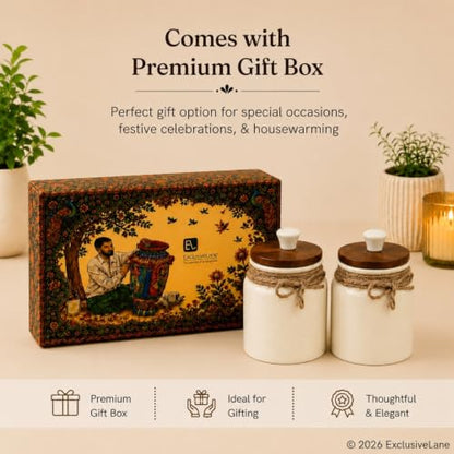 Image 7 of ExclusiveLane Vintage Ivory Multi Utility Storage Ceramic Jars with Wooden Lid Set of 2 410 ml