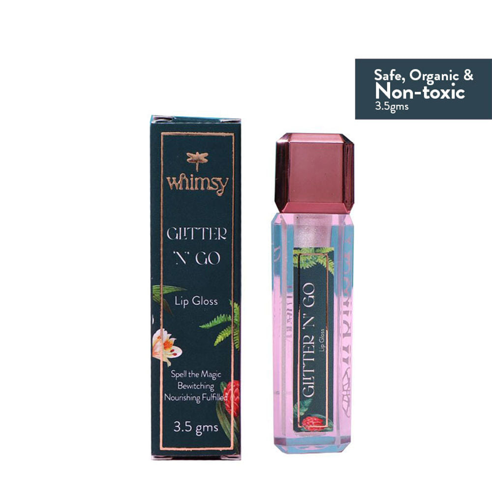 Image 1 of 3.5 gm / Pack of 1 for the product Whimsy Beauty Safe & Organic Non-Sticky Lip Gloss For Teen And Preteen Girls (Glitter N Go)