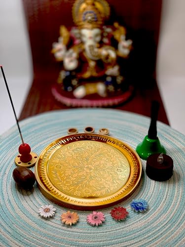 Image 4 of The Spiritual Living Brass Aarti Thali For Puja, 8 Inch