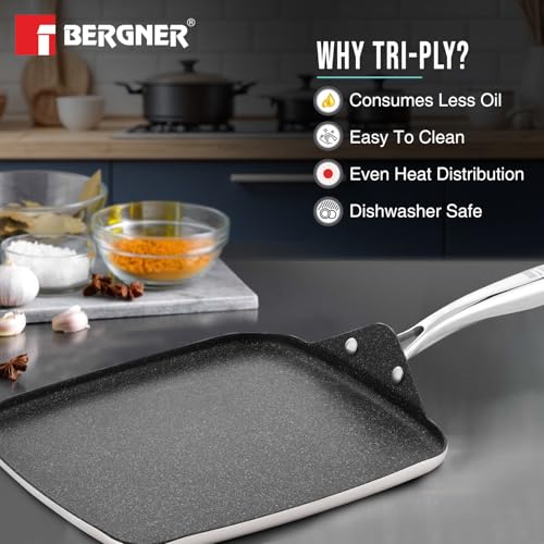 Image 5 of BERGNER Argent Samsara Triply 27cm Square Multi Tawa with Quantanium Non-Stick Coating