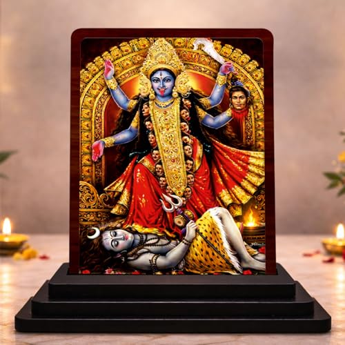 Image 1 of Default Title for the product Kali MATA Wooden Idol for Pooja Room 4x5 Inch HD Printed Calm Energy Decor