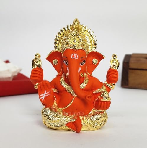 Image 20 of 4HANDMUKUTGOLDORANGE for the product Gold Art India Ceramic Ganesh Idol