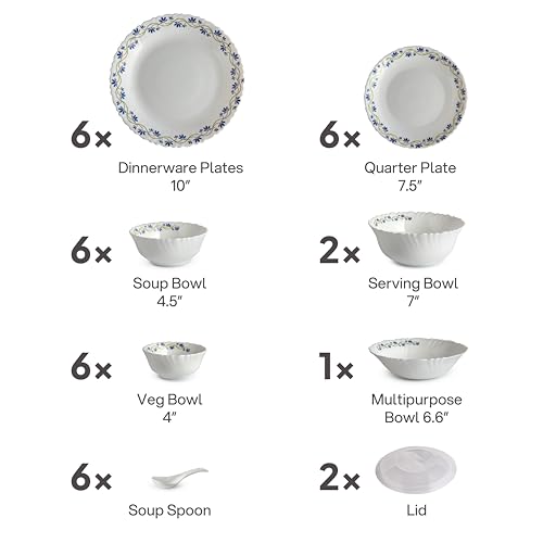 Image 5 of Cello Opalware Dazzle Series Morning Glory Dinner Set, 35 Units