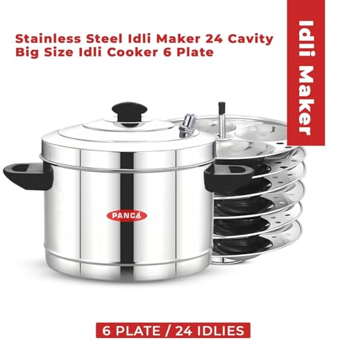 Image 6 of PANCA Stainless Steel Idli Maker 6 Plates 24 Idli Cooker Stainless Steel, Idly Dhokla Multipurpose Cooker Steamer (24 Idli, Big)