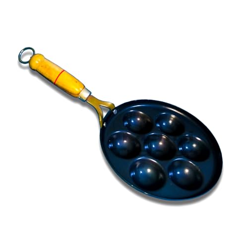 Image 1 of Default Title for the product Generic Mathi Traders Iron Paniyaram Pan 8 Inch 7 Pit Black Wooden Handle