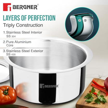 Image 10 of BERGNER Argent Triply Tope with Stainless Steel Lid
