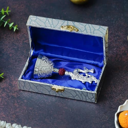 Image 1 of Default Title for the product Webelkart Premium Handicrafted Peacock Silver Plated Pooja Bell (5.5" Inches)