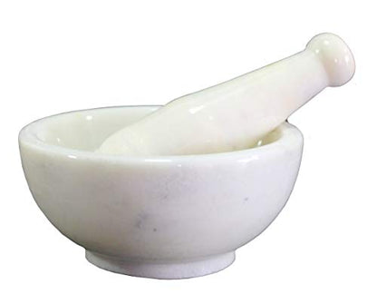 Image 4 of KLEO Natural White Marble Stone Mortar And Pestle Set 6" Wide Big Size