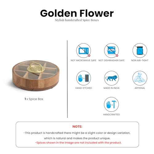 Image 7 of ExclusiveLane Golden Flower Wooden Spice Box for Kitchen 9 Partitions