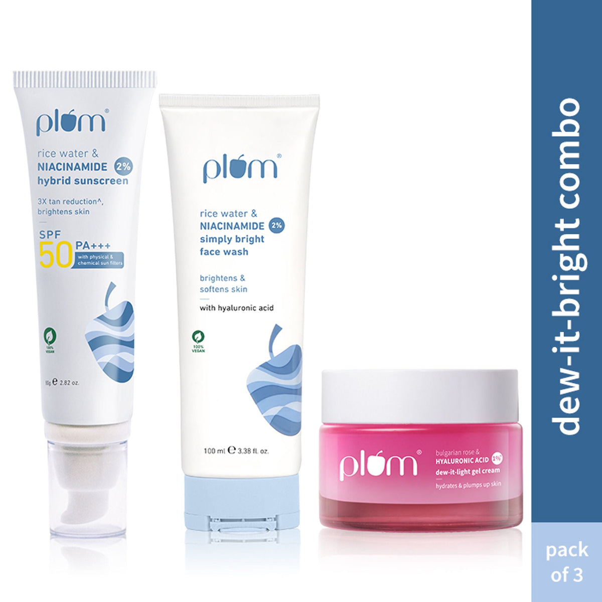 Image 1 of combo / Pack of 1 for the product Plum Niacinamide & Hyaluronic Acid CSM Combo with SPF 50 PA+++ Trio for Hydrated Skin
