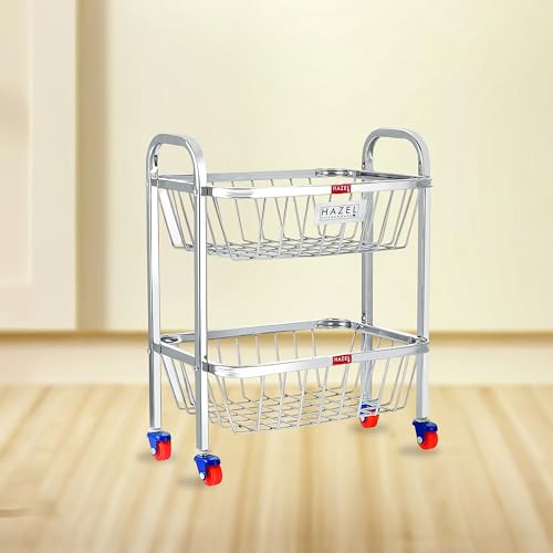 Image 10 of HAZEL Stainless Steel Fruit Vegetable Basket Kitchen Storage Trolley Rack
