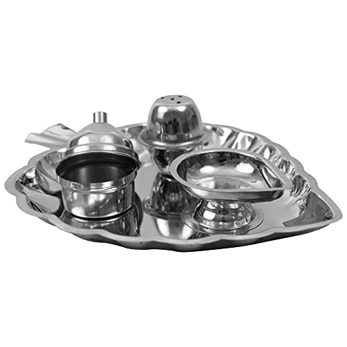 Image 4 of Spillbox Traditional Handcrafted Stainless Steel Thali kumkum Plate for Pooja/Worship-Bowl-Dhoop-Diya(Silver)