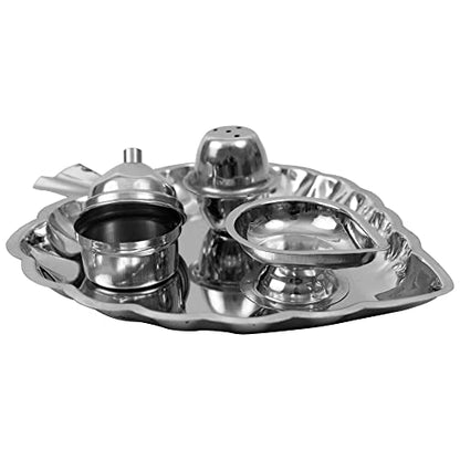 Image 4 of Spillbox Traditional Handcrafted Stainless Steel Thali kumkum Plate for Pooja/Worship-Bowl-Dhoop-Diya(Silver)