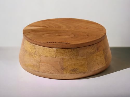 Image 1 of Default Title for the product Vesta Homes Wooden Casserole with Lid for Roti, Hot, Masala Box | 23 x 23 × 9 cm
