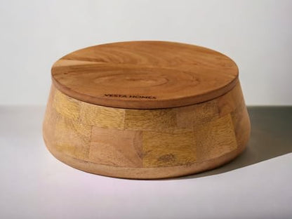 Image 1 of Default Title for the product Vesta Homes Wooden Casserole with Lid for Roti, Hot, Masala Box | 23 x 23 × 9 cm