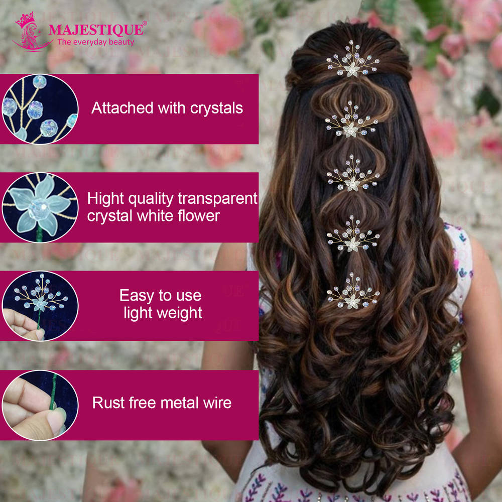 Image 3 of Majestique Bridal Hair Pins Floral Vine Crystal Flower Tiara Handmade Juda Accessories