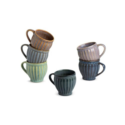 Image 2 of ExclusiveLane Ribbed Medley Ceramic Tea Cups Set of 6 110 ml
